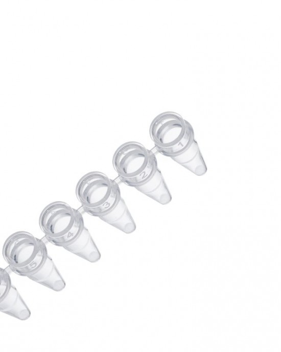 0.2 mL 8-Strip PCR Tubes, Flat Cap, Clear (125 pcs)