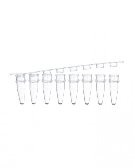 0.2 mL 8-Strip PCR Tubes, Flat Cap, Clear (125 pcs)